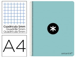 Cuaderno espiral Liderpapel Antartik A-4 tapa dura 80h 100g c/5mm. color menta